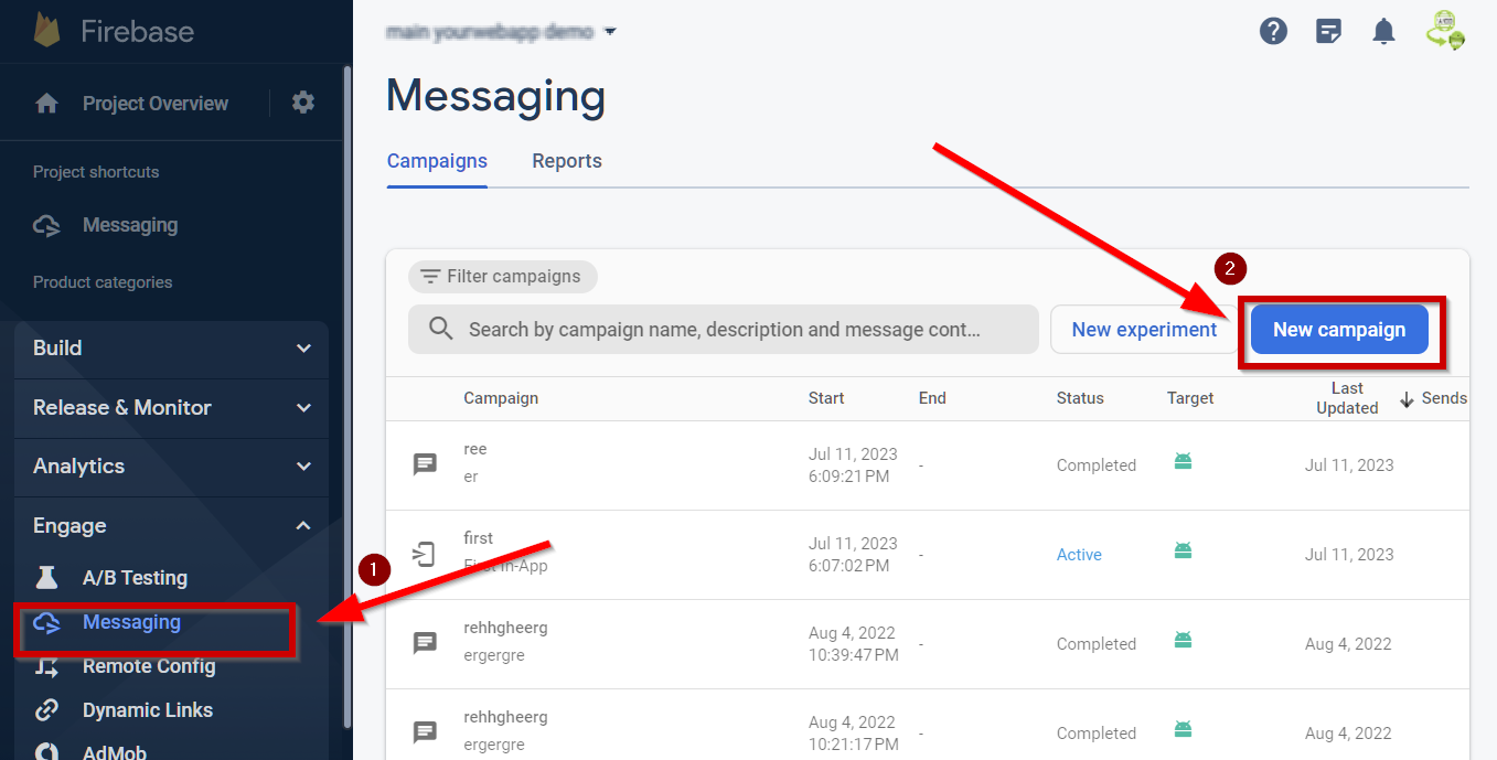 Firebase Messaging Campaign